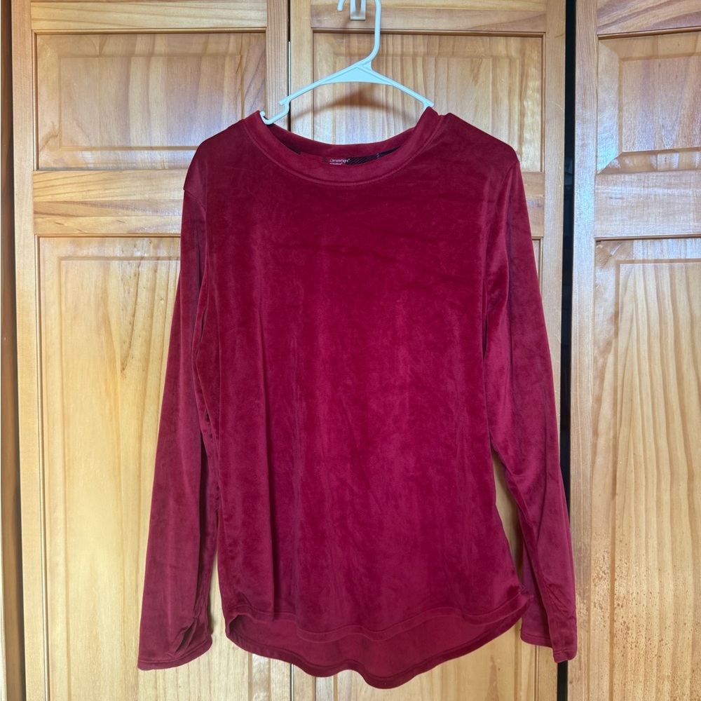 Elegant Velvet Long Sleeve Top Deep Red Women’s XXL Holidays Party Sophisticated